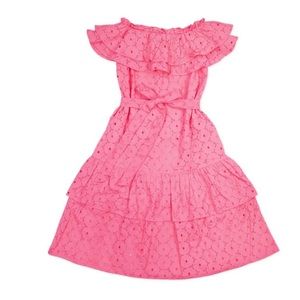 Elizabeth Wilson Pink Eyelet ruffle midi dress size small